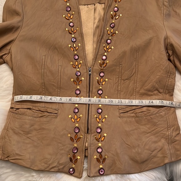 MARGARET GODFREY Crinkled Jeweled Leather Coat NWOT - Picture 10 of 12